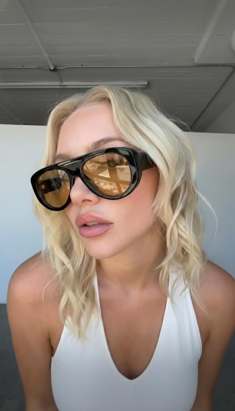 HERJOUR Trendy Aviator Sunglasses Womens Mens Retro 90s Rectangle Wrap Shades Oversized Style AR82372