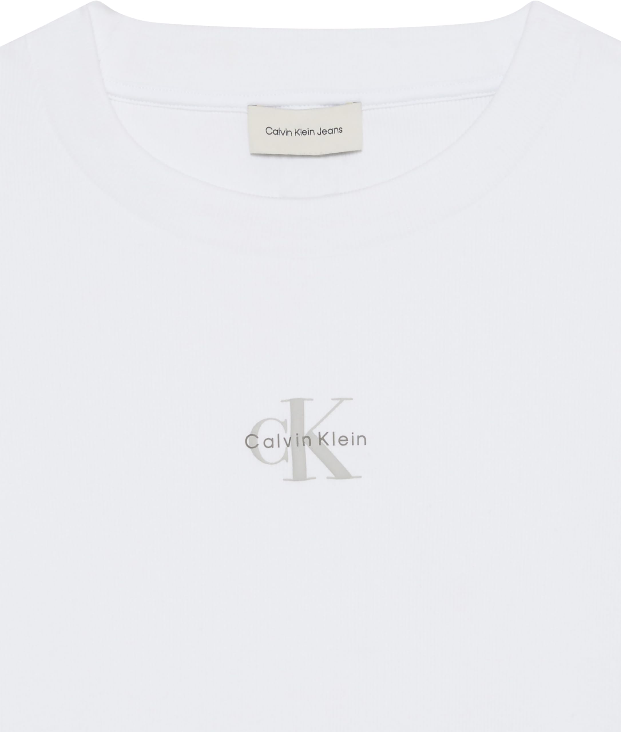 Calvin Klein Women's Monogram Logo Ribbed Baby Tee Brilliant White