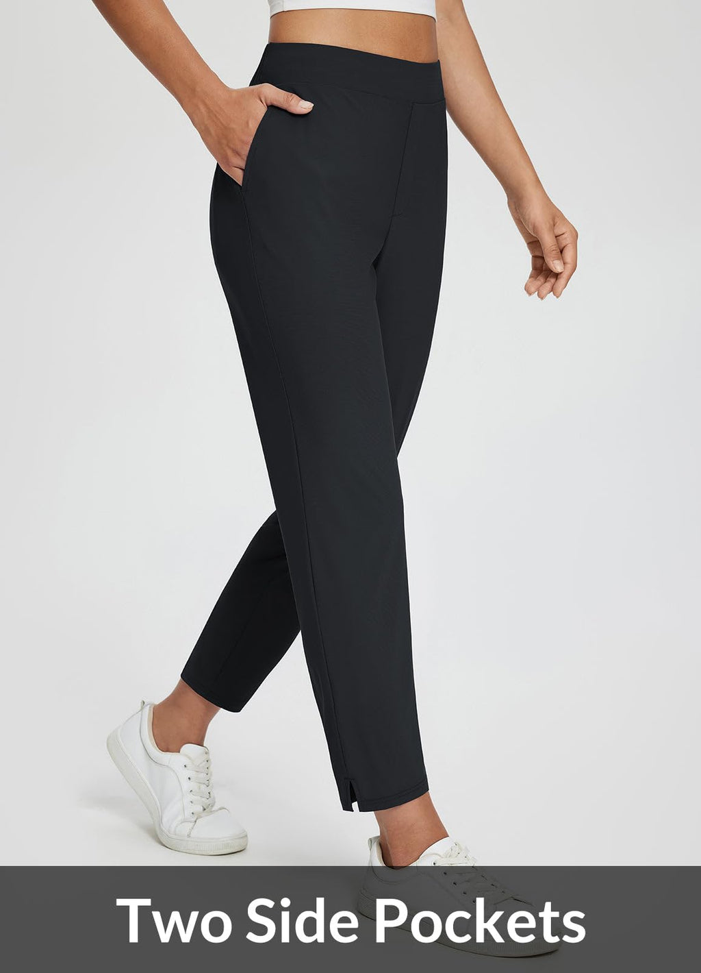 baleaf Women's Travel Pants Lightweight Stretch with Zip Pockets Black M