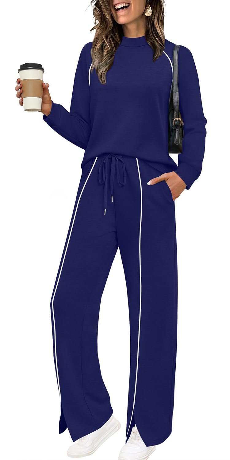 WIHOLL Lounge Sets for Women 2 Piece Winter Clothes Travel Outfits Resort Wear Business Casual Navy M