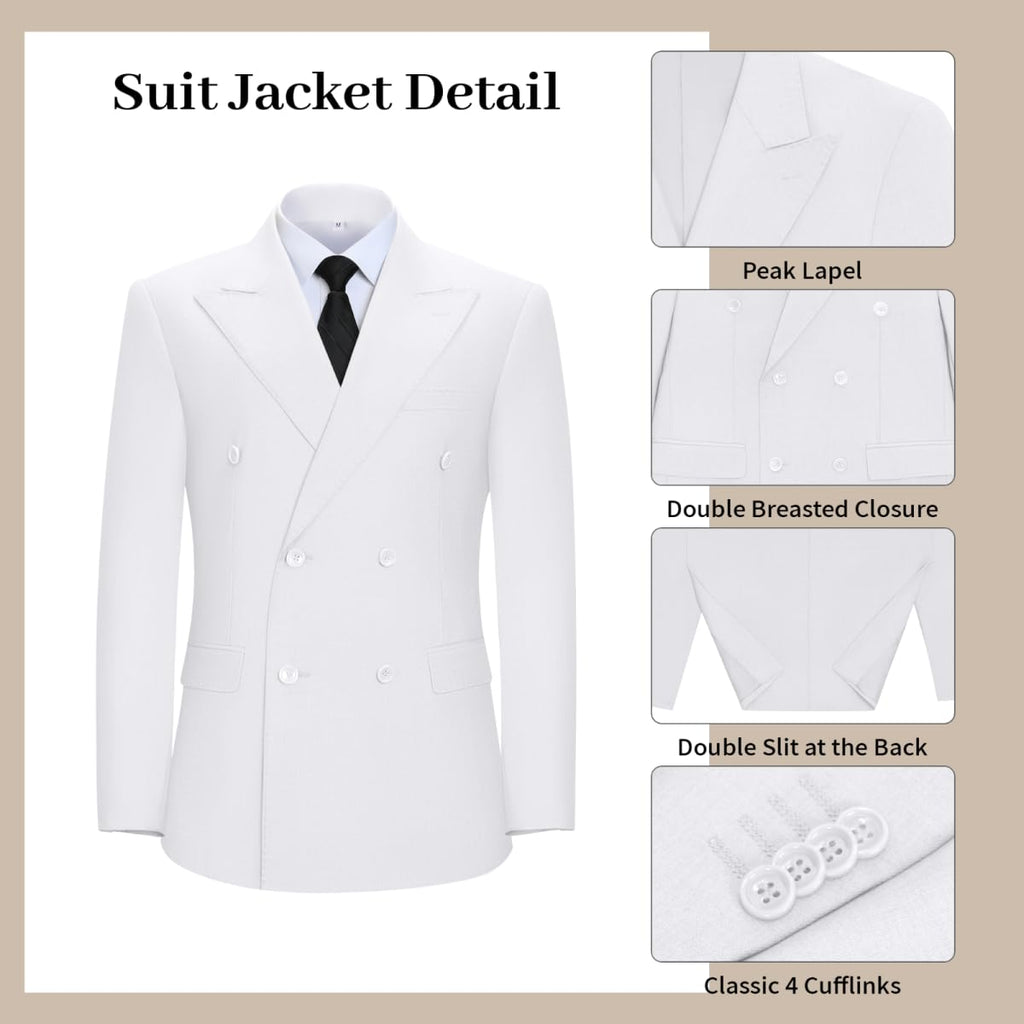 Double Breasted Suit Mens Slim Fit 2 Piece Mens Suit Blazer Dress Pants Set Formal Easter White Suit Men Prom Tuxedo Men M