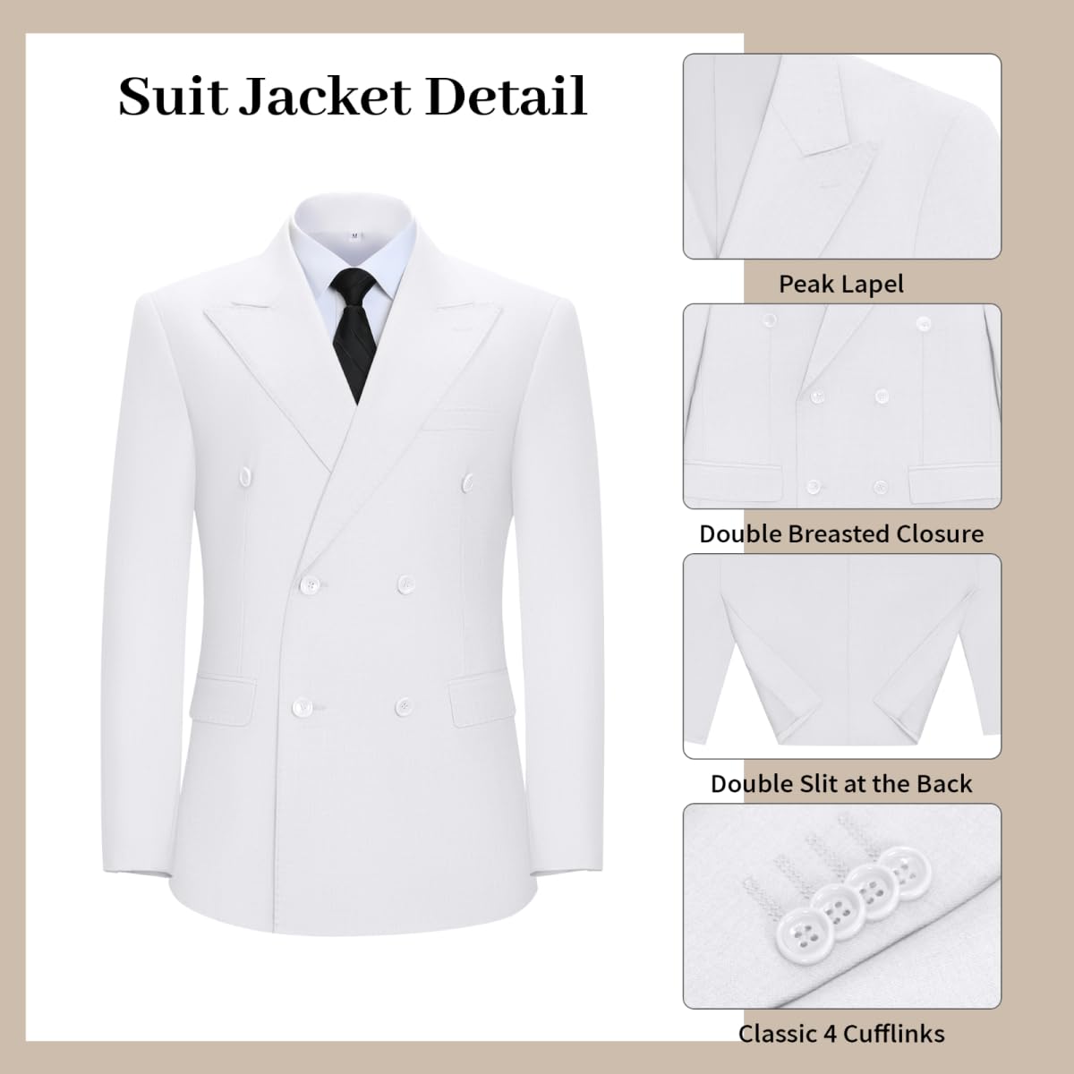 Double Breasted Suit Mens Slim Fit 2 Piece Mens Suit Blazer Dress Pants Set Formal Easter White Suit Men Prom Tuxedo Men M