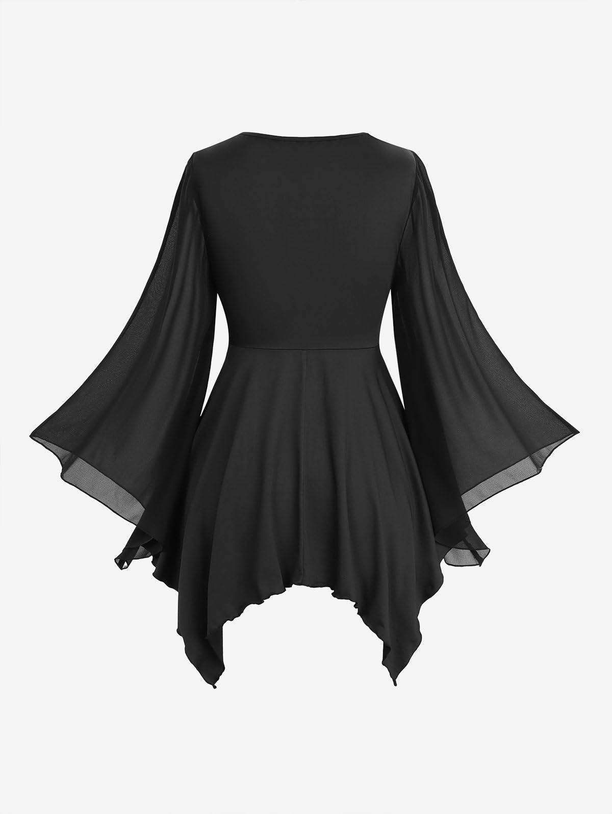 ROSE GAL Plus Size Women Gothic Halloween Costume Coated Handkerchief Hem Chiffon Bell Sleeve Goth Swing Top(Black/1X)