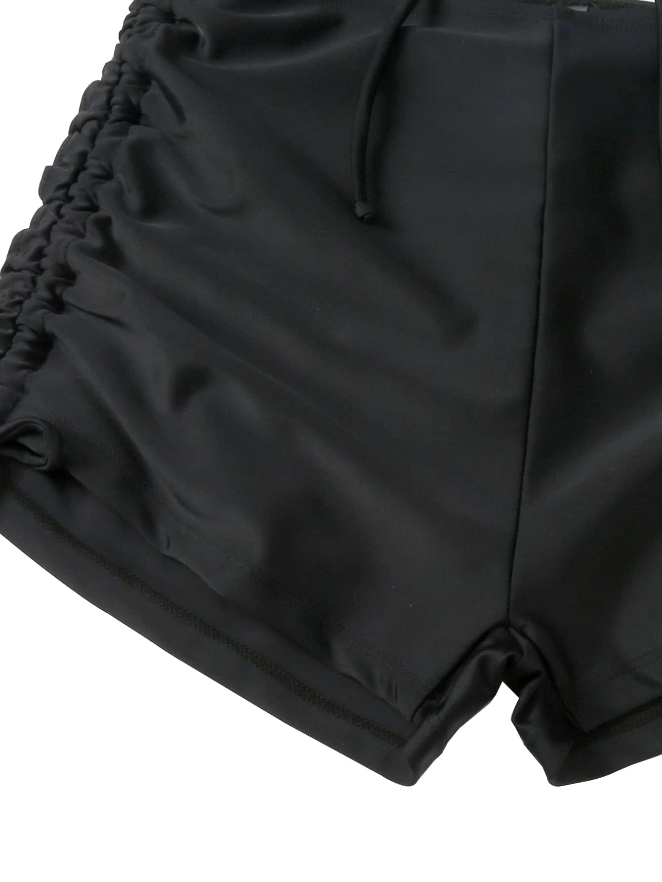 Lilosy High Waisted Tummy Control Drawstring Bikini Set Srting Swimsuit Short Sleeve Top and Tie Side Shorts 2 Piece Women Bathing Suit Black 2# Medium