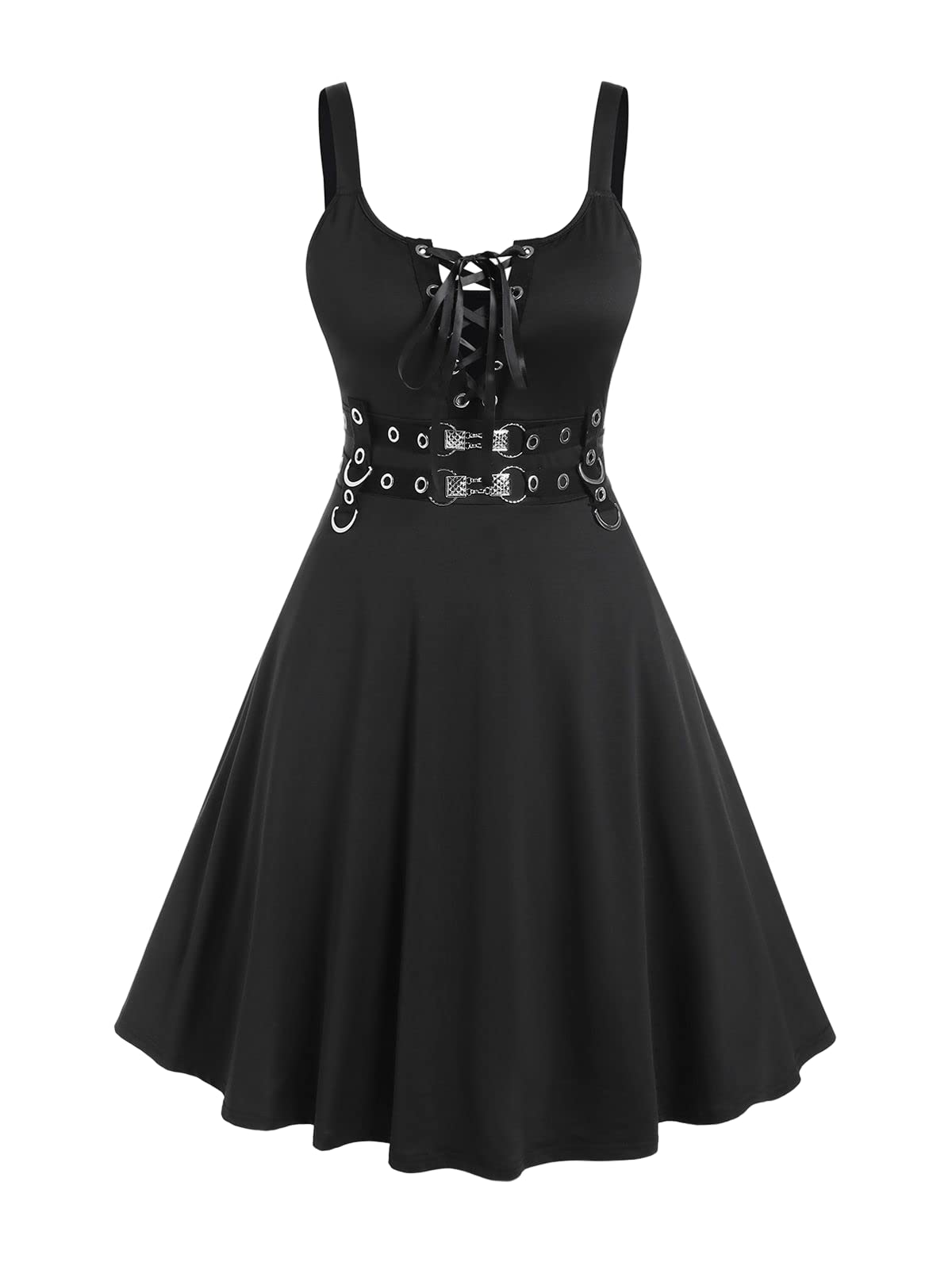 ROSE GAL Womens Plus Size Dresses Sleeveless Wrap V-Neck Gothic Vintage 50S Spaghtti Strap Swing Maxi Dress(Black_25/2X)