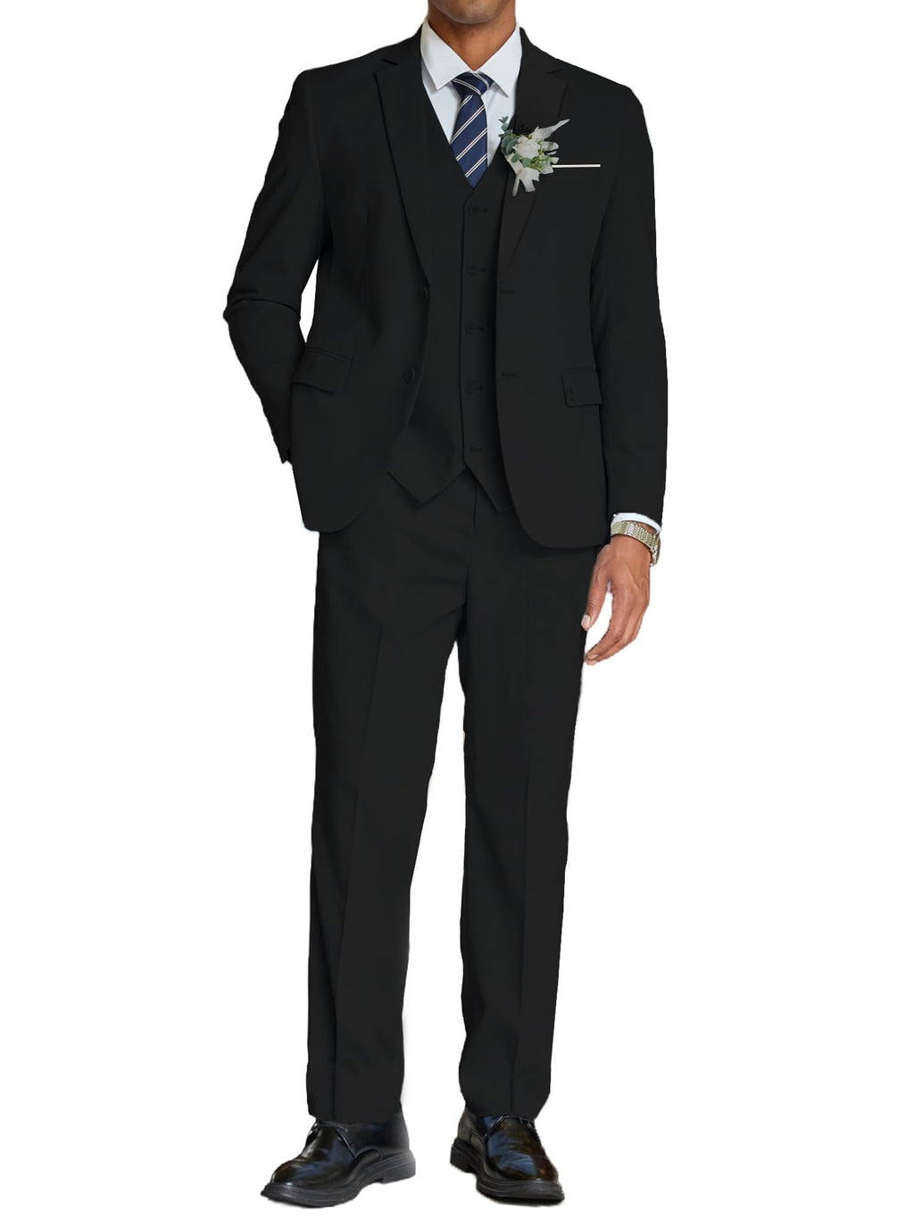 COOFANDY Men's 3 Piece Linen Suits Set Regular Fit Casual Lightweight Blazer Jacket Dress Vest and Pants Black