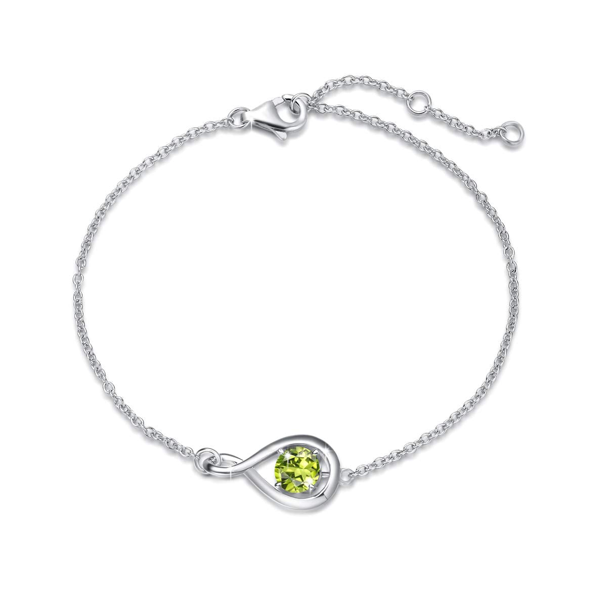 FANCIME Peridot Bracelet for Women August Birthstone Sterling Silver Infinity Link Bracelet Green Gemstone Fine Jewelry Birthday Anniversary Graduation Mothers Day Gifts for Mom Women Her, 6.7+1.2"