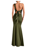 Verdusa Women's One Shoulder Maxi Formal Dresses Tie Backless Wedding Guest Dress Elegant Festival Date Night Outfits Army Green Small