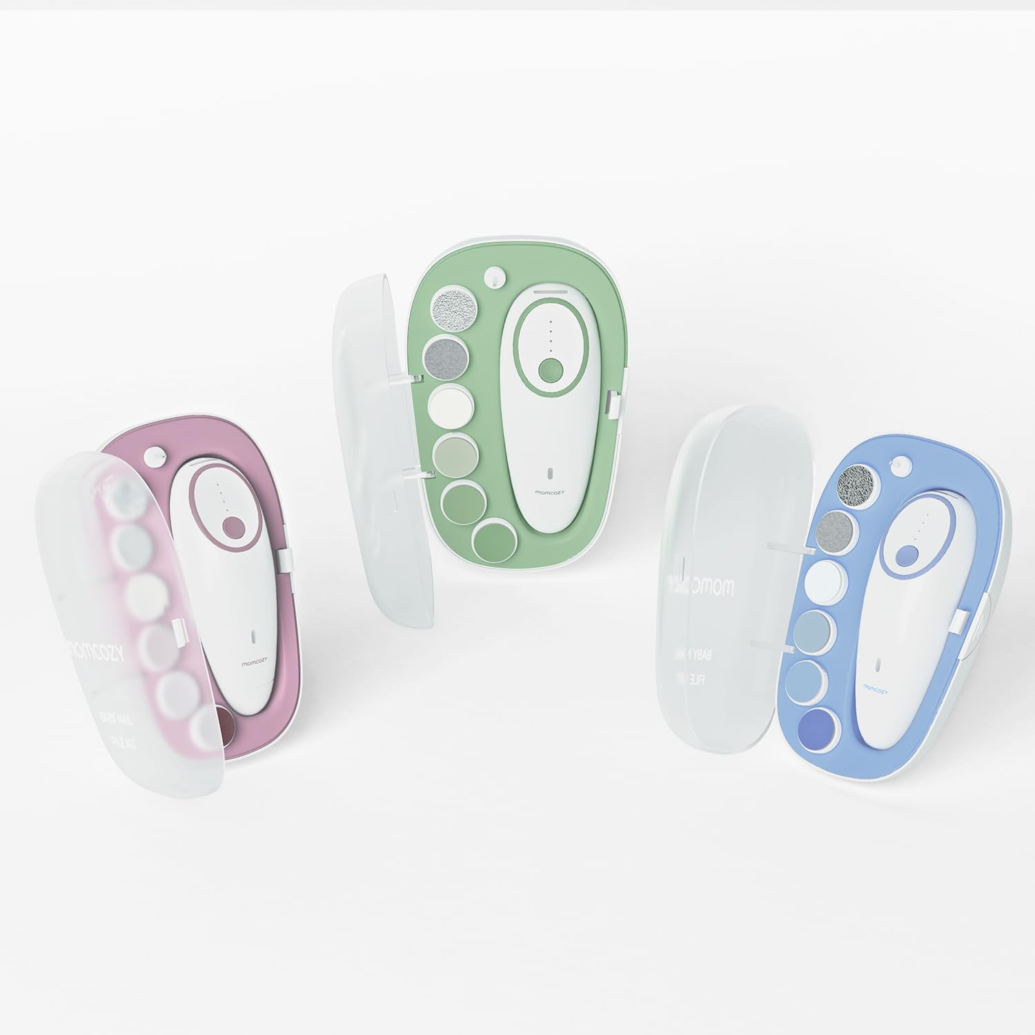Momcozy Baby Nail File Electric, Gentle Baby Nail Trimmer Electric, Baby Nail Clipper with Night Light, 7 Grinding Head Replacement Pads, Green