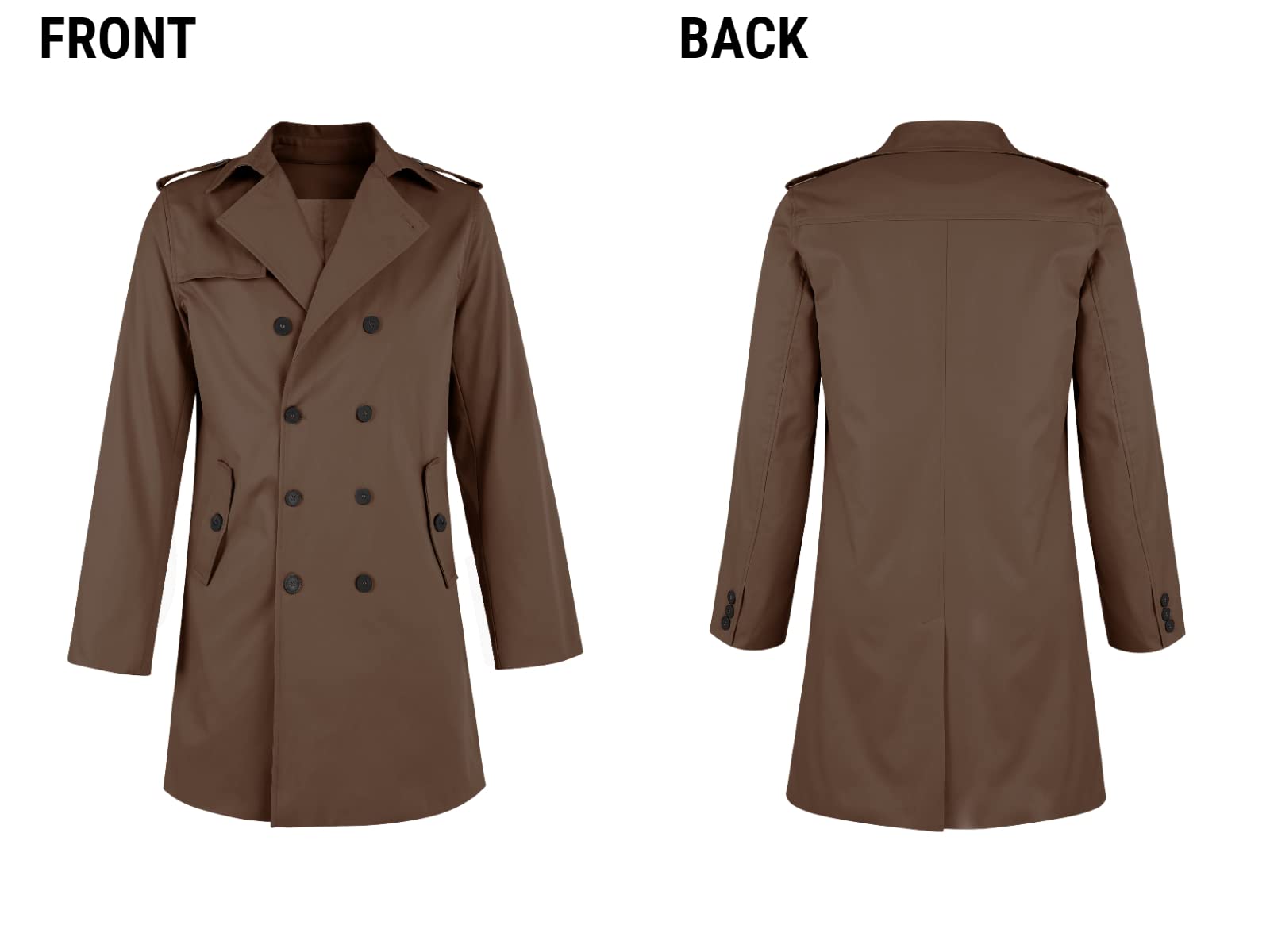 PASLTER Mens Trench Coat Notched Lapel Double Breasted Long Jacket Windbreaker Overcoat Pea Coat