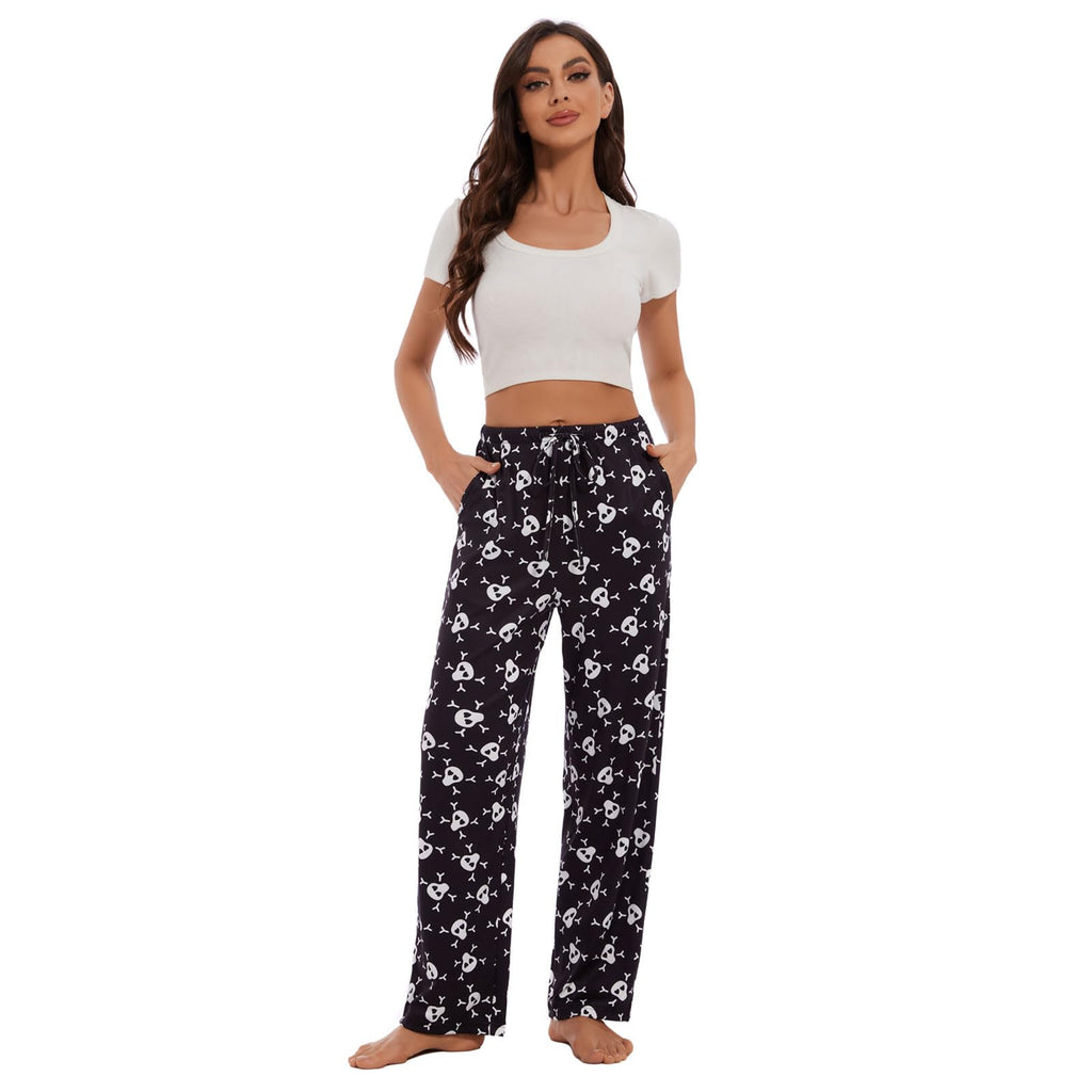 Devirld Women's Lounge Pants, Straight-Leg Loose Pajama Pants for Women Flowy Wide Leg Palazzo Trousers with Pockets