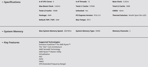 AMD Ryzen 5 1600 Processor with Wraith Spire Cooler (YD1600BBAEBOX)