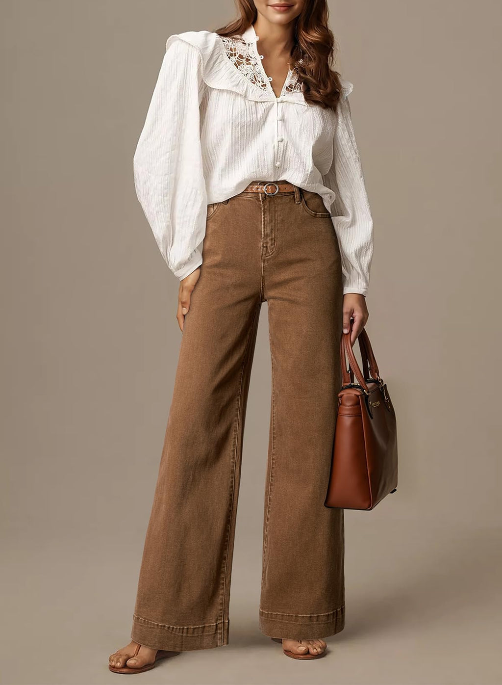 Dokotoo Women's Jeans for Women Wide Leg Stretch Denim Pants Brown Size 10