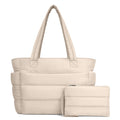 TOPDesign Puffer Tote Bag for Women, Lightweight Puffy Handbag with Compartments & Cosmetic Bag, Quilted Shoulder Bags for Work, Travel, Gym, Gifting (L Beige)