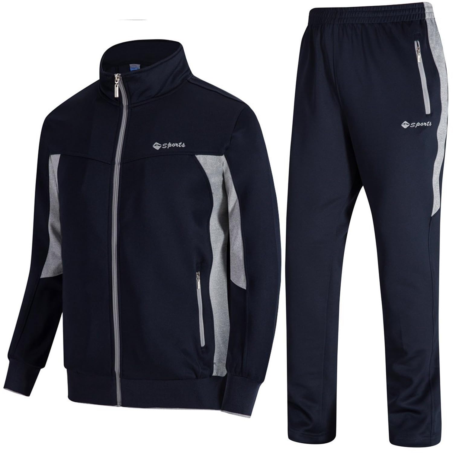 TBMPOY Men's Tracksuits Sweatsuits for Men Set Track Suits 2 Piece Casual Athletic Jogging Warm Up Full Zip Sweat Suits Navy/Grey XXL