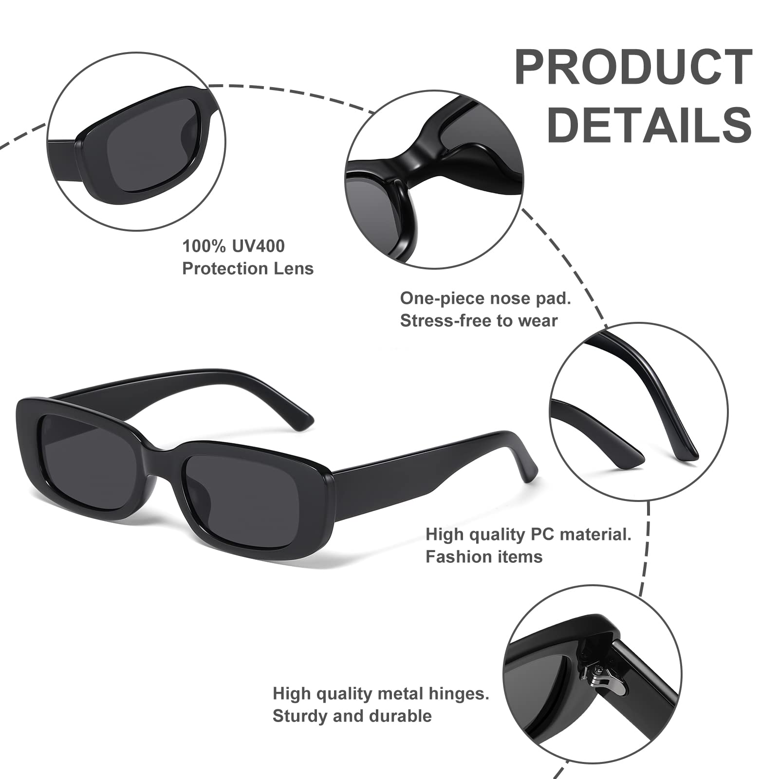 JASPIN Rectangle Sunglasses for Women Men Trendy Y2k Retro 90s Sun Glasses UV Protection Cool Square Frame