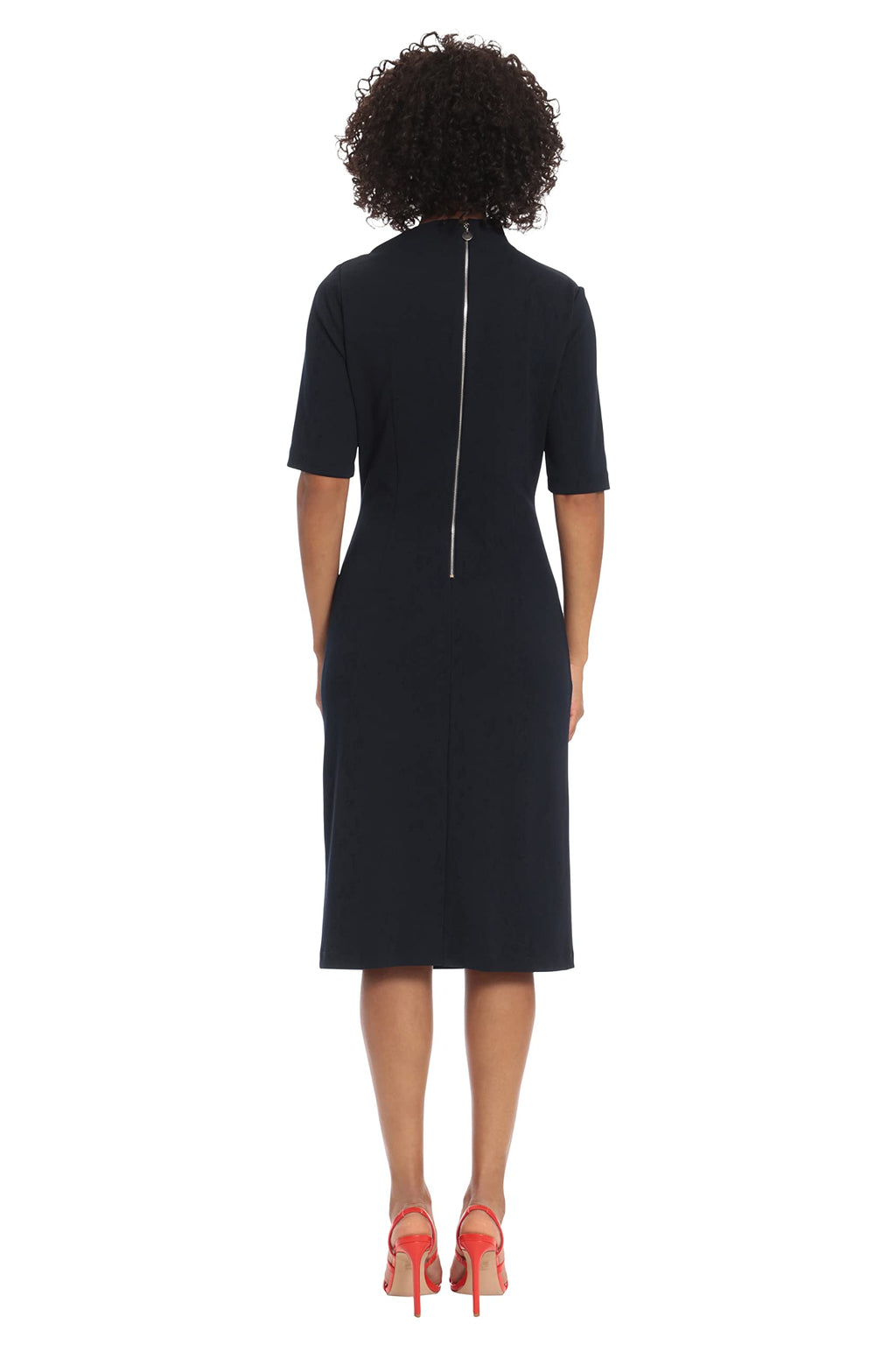 Maggy London Women's Side Pleat Dress with Asymmetric Neck and Elbow Sleeves
