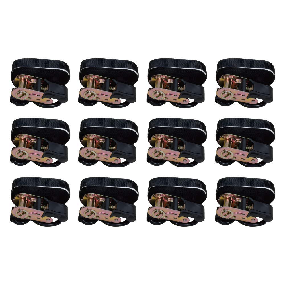 Amazon Basics 1" x 15ft Ratchet Tie Downs, 500 lbs Load Cap, 1500 lbs Break Strength, Black, 12-Pack