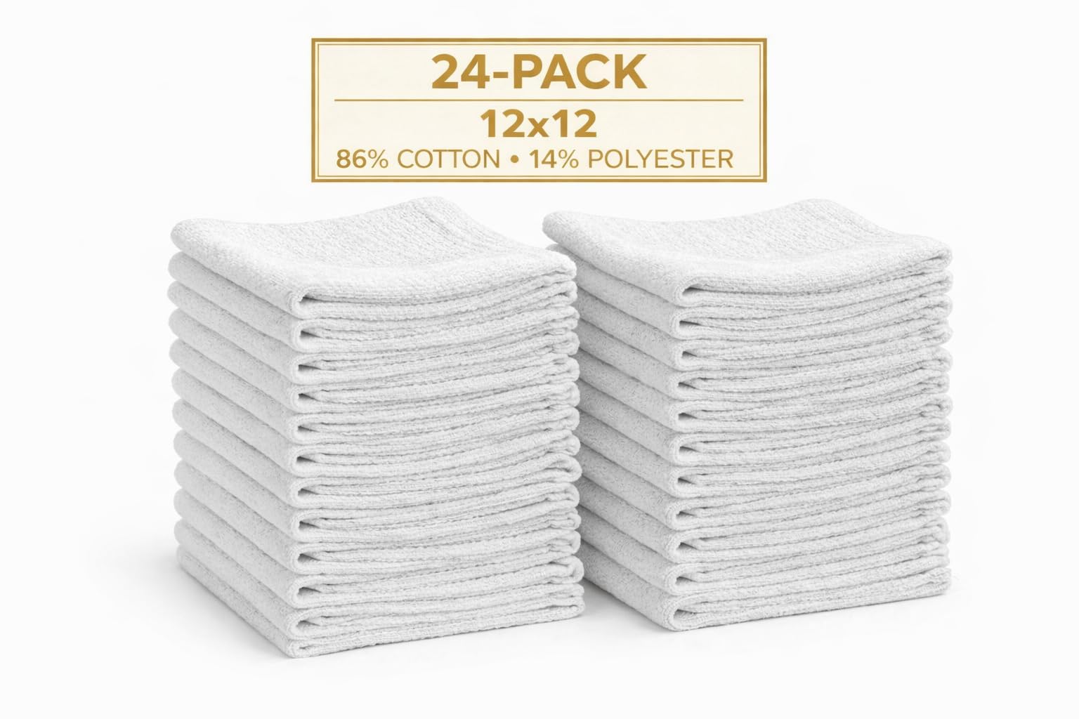 Kapra Cleaning Rags 12x12 White – Cotton Blend Reusable Scrubbing Cloths for Kitchen, Janitorial, Auto Detailing, and General Cleaning Use (24)
