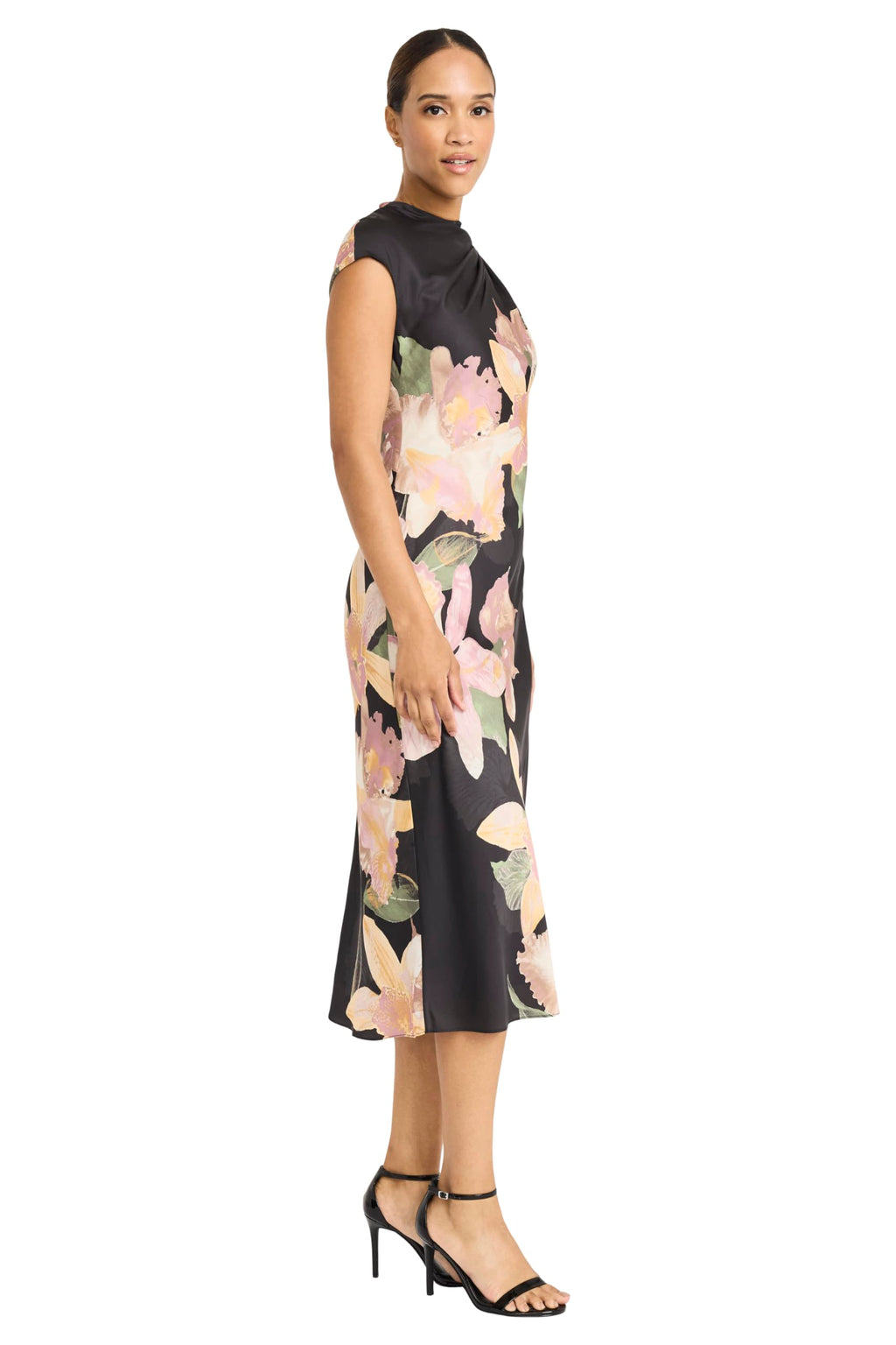 Maggy London Women's Dresses Women's Mock Neck Midi Length A-Line - Cap Sleeve Formal - Special Occasion Dress, Black/Blush, 0