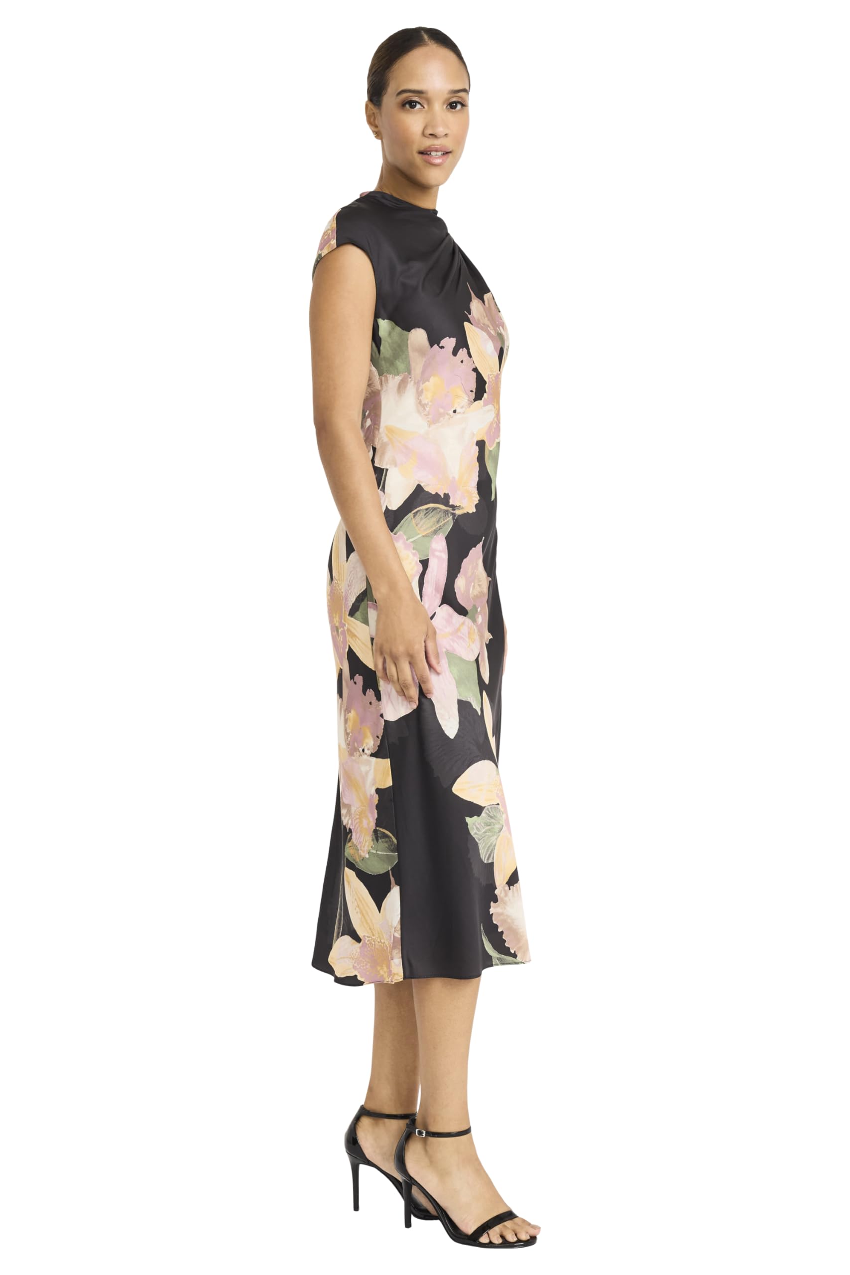Maggy London Women's Dresses Women's Mock Neck Midi Length A-Line - Cap Sleeve Formal - Special Occasion Dress, Black/Blush, 0