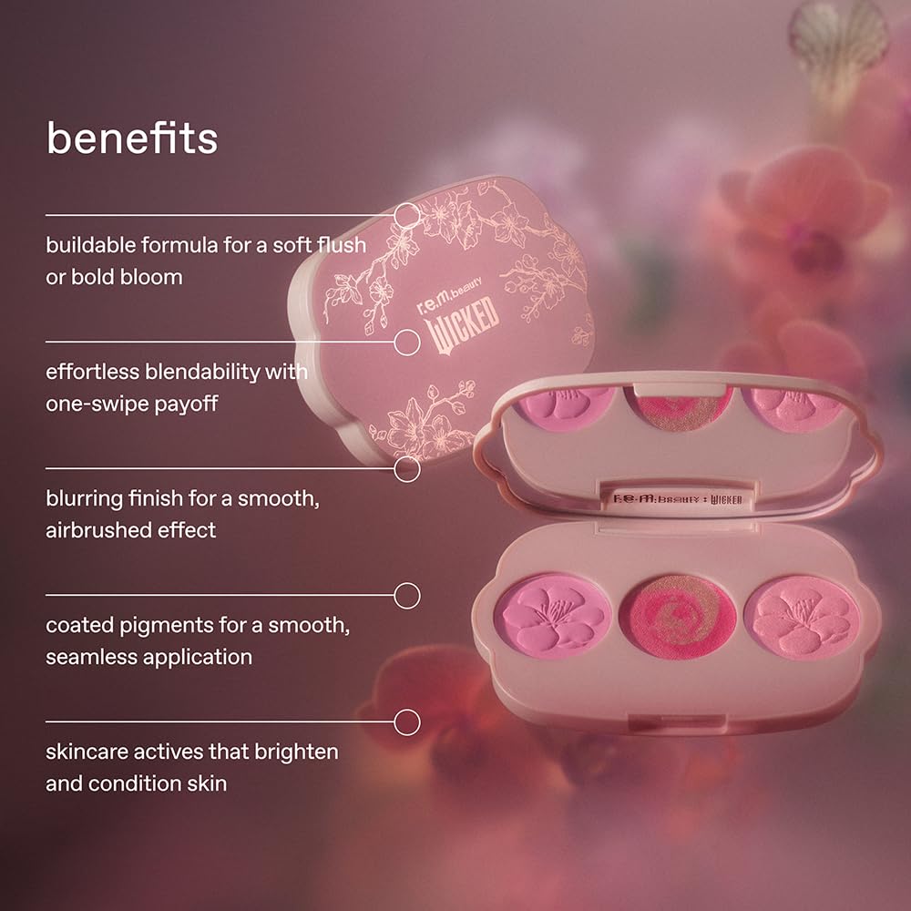 r.e.m. beauty by Ariana Grande Wicked: For Good | Cherry Blossom Blush Palette | Warm Coral | Blendable, Creamy Formula Blurs and Perfects Skin | Blendable, Creamy Formula | 3 Shades