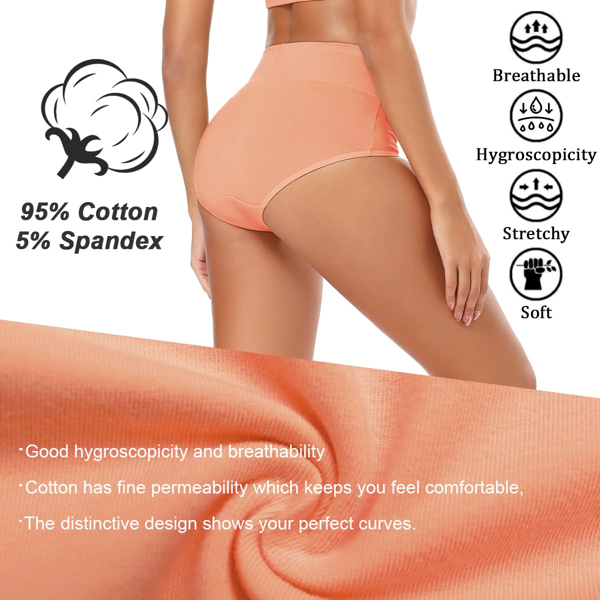 Molasus Women's Soft Cotton Underwear Briefs High Waisted Postpartum Panties Ladies Full Coverage Plus Size Underpants Pack of 5,XX-Large