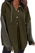 SHEWIN Women Oversized Hooded Sweatshirt Button Hoodies, Green, Size S
