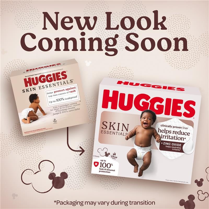 Huggies Size Newborn Diapers, Skin Essentials Baby Diapers, Size Newborn (6-9 lbs), 76 Count, Packaging May Vary