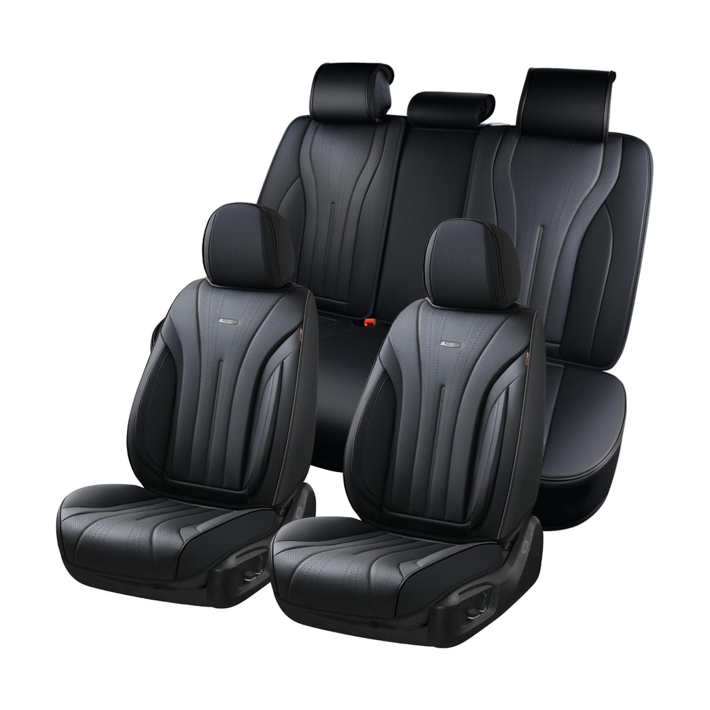 Coverado Car Seat Covers Full Set, Waterproof Nappa Leather Seat Cover for Cars, Luxury Universal Seat Cover, Front and Back Car Seat Protector Car Seat Cushion Fit for Most Cars(Black)