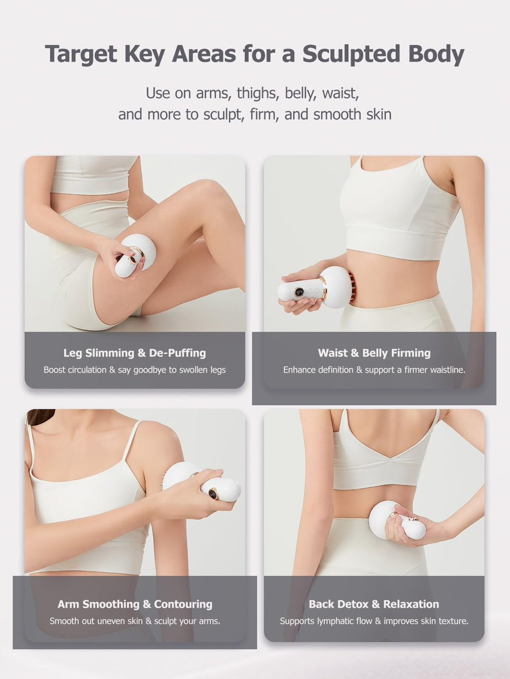 Paiaito Lymphatic Drainage Massager & Anti Cellulite Massage Tool, Helps Reduce Stretch Marks & Cellulite, for Legs, Arms & Belly, Body Sculpting Machine with Microcurrent, Light, Heat & Vibration