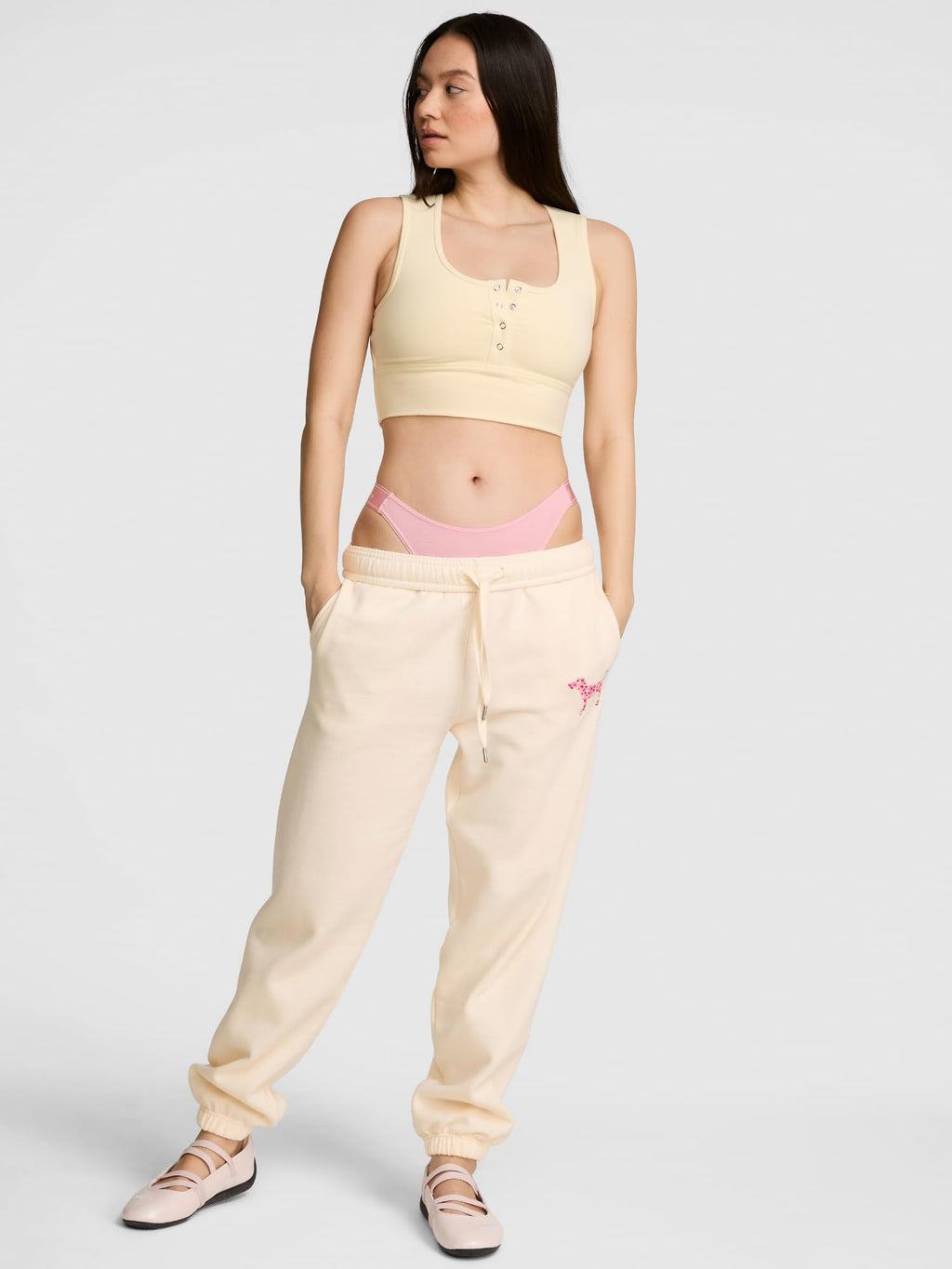 Victoria's Secret Pink Women's Campus Fleece Sweatpants,Winter White, (M)