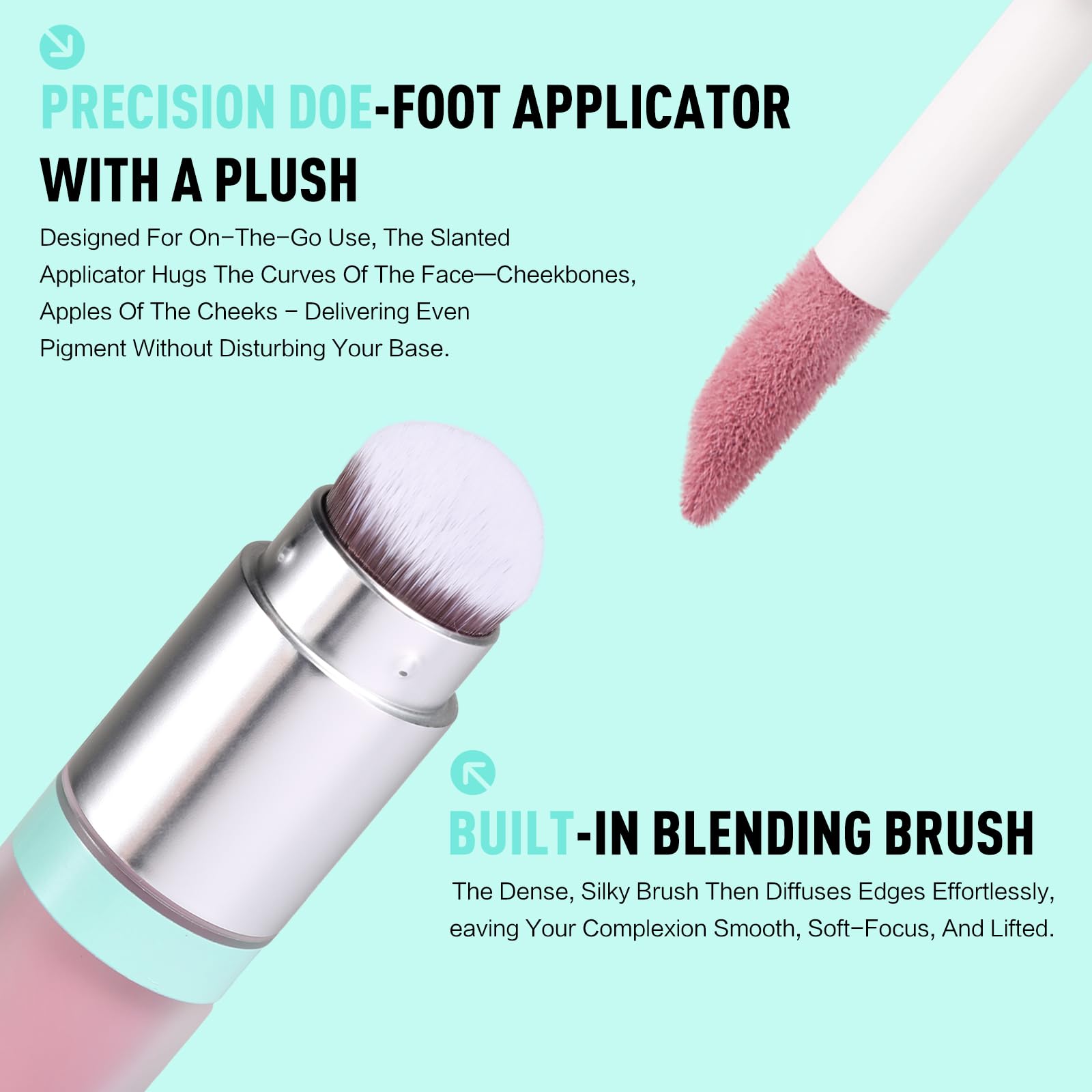 UCANBE Dual-Ended Liquid Blush with Angle Applicator & Built-In Brush, Seamless Buildable Blendable Lightweight Cheek Tint Makeup, Long Lasting Creates Dewy Natural Flush Finish - Serenade Pink