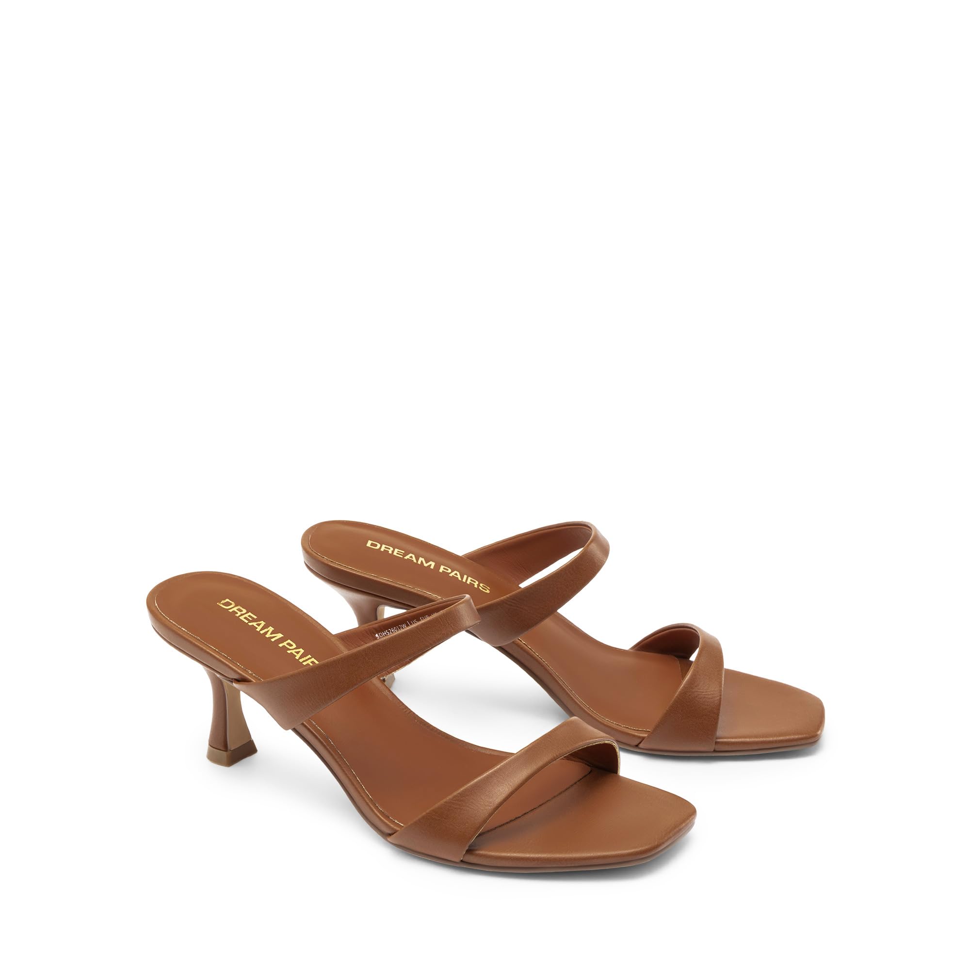 DREAM PAIRS Women's Low Kitten Heels Square Toe Two Strap Heeled Sandals Dress Casual Summer Mules Shoes,Size 9.5,Brown,SDHS26012W