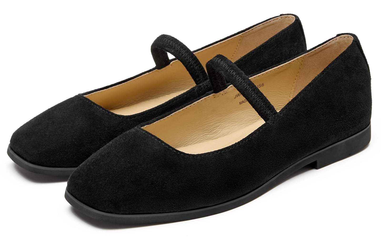Journey West Women's Lightweight Comfortable Suede Mary Jane Flats, Comfortable Slip On Walking Shoes, Premium Business Casual Dress Shoes Black US 5.5