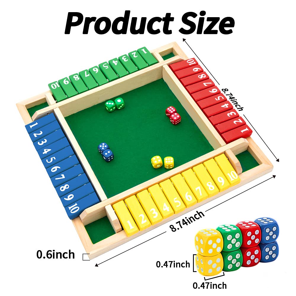 Nicecho Shut The Box Dice Game,2-4 Player Family Wooden Board Table Math Games for Adults and Kids, 8 Dices Classics Games for Classroom,Home,Party or Pub