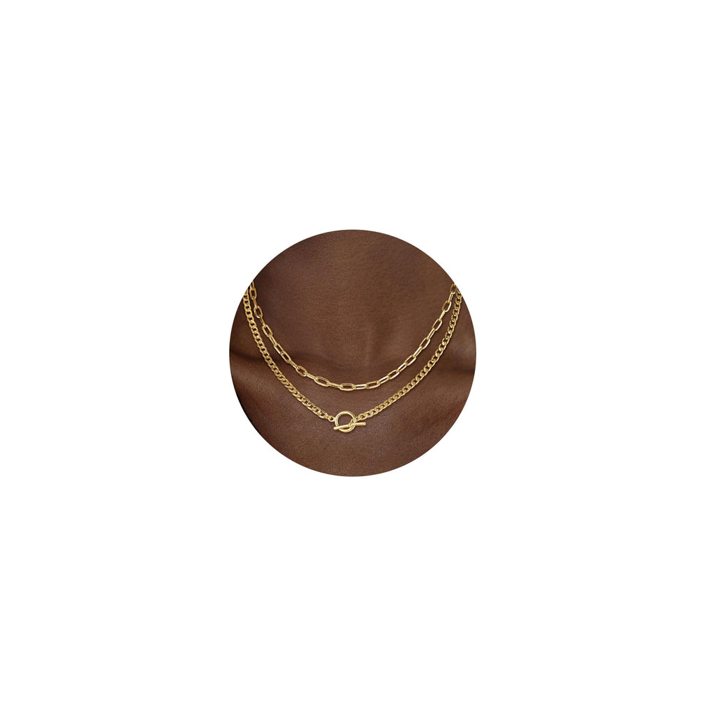 CHESKY Layered Necklaces for Women, 14K Gold Plated Chain Necklace Trendy Cuban Link Paperclip Chain Toggle Clasp Necklace Fashion Chunky Jewelry Accessories for Women