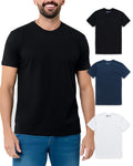 INTO THE AM Men's Plain Basic Tees 3 Pack Multipack - Fitted Essential Crewneck Blank Gym Classic Casual True Fit Fashion for Guys (Black/Navy/White, Medium)