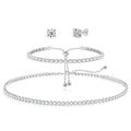 HAXIYA Tennis Necklace Set for Women Crystal Bracelet Imitation Diamond Earrings Wedding Jewelry for Bride Sterling Silver Plated Jewelry Sets Pack of 3 Gift