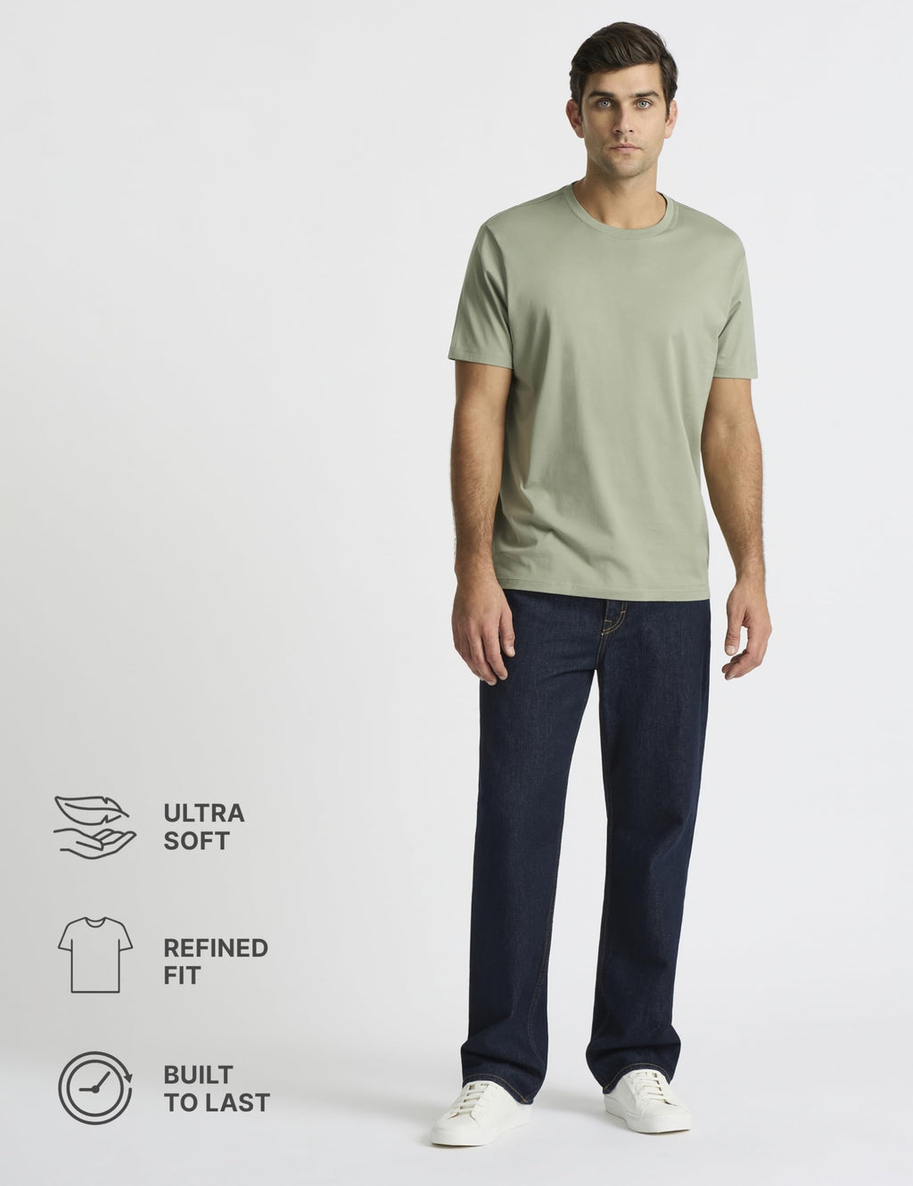 Presics Men’s Supima® Mercerised Cotton T-Shirt - Sage Green - Large – USA-Grown Cotton, Luxury Finish, Crew Neck, Short Sleeve, Structured Fit