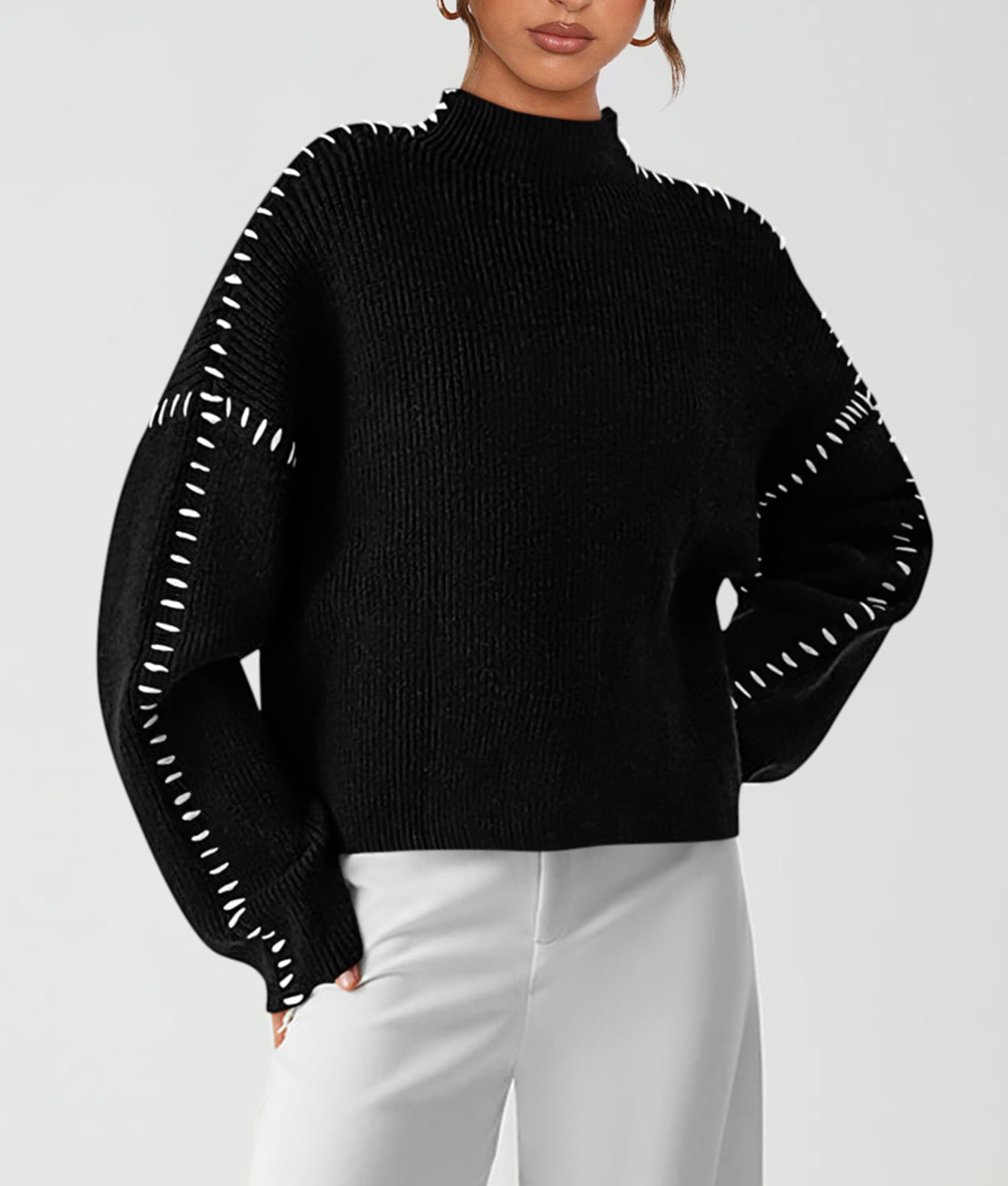PRETTYGARDEN Women's Chunky Knit Sweaters 2026 Fall Long Sleeve Mock Neck Oversized Pullover Tops Winter Fashion Clothes (Black,Medium)