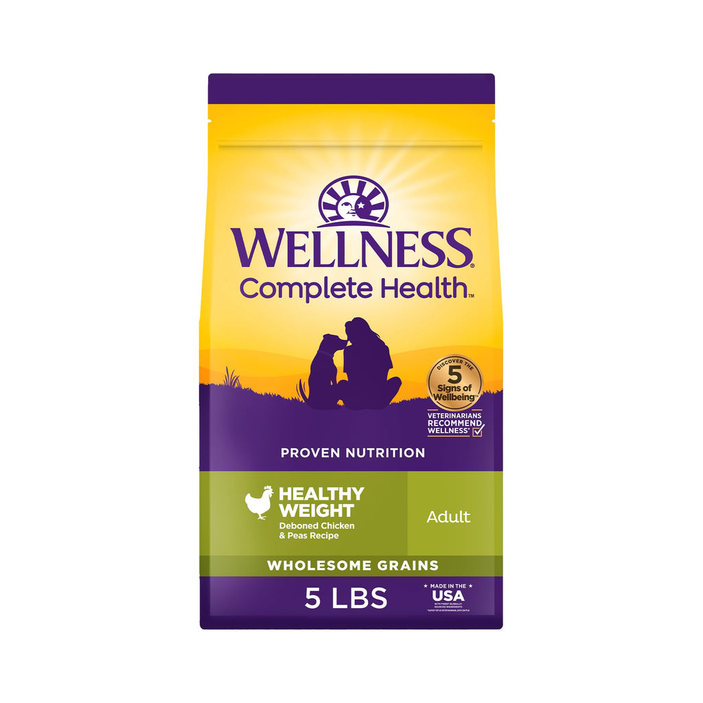 Wellness Complete Health Dry Dog Food, Wholesome Grains, Natural, Healthy Weight Chicken & Peas Recipe, (5-Pound Bag)