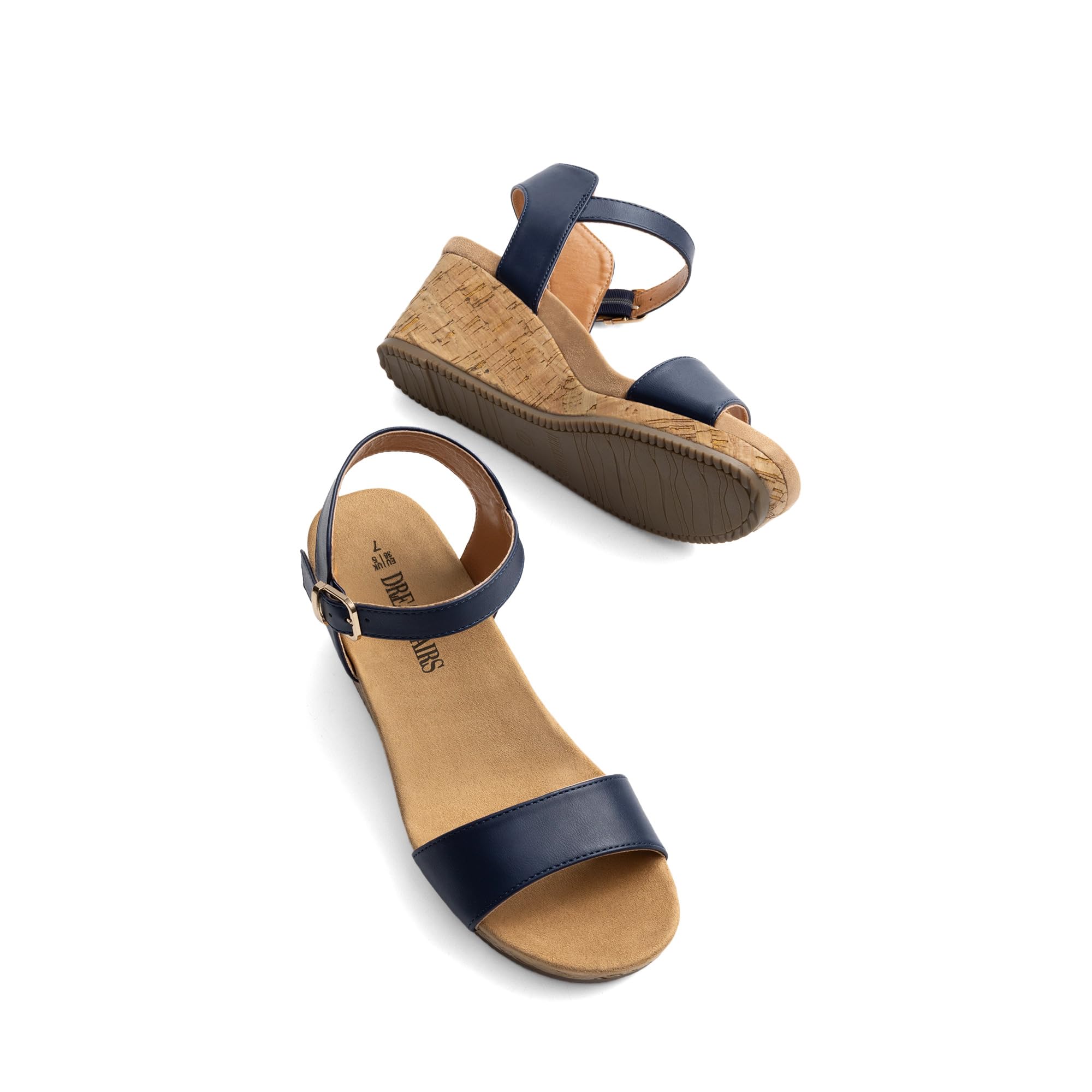DREAM PAIRS Women's Open Toe Buckle Ankle Strap Platform Wedge Sandals for Women Summer Dressy Shoes,Size 7.5,Navy,NINI-8