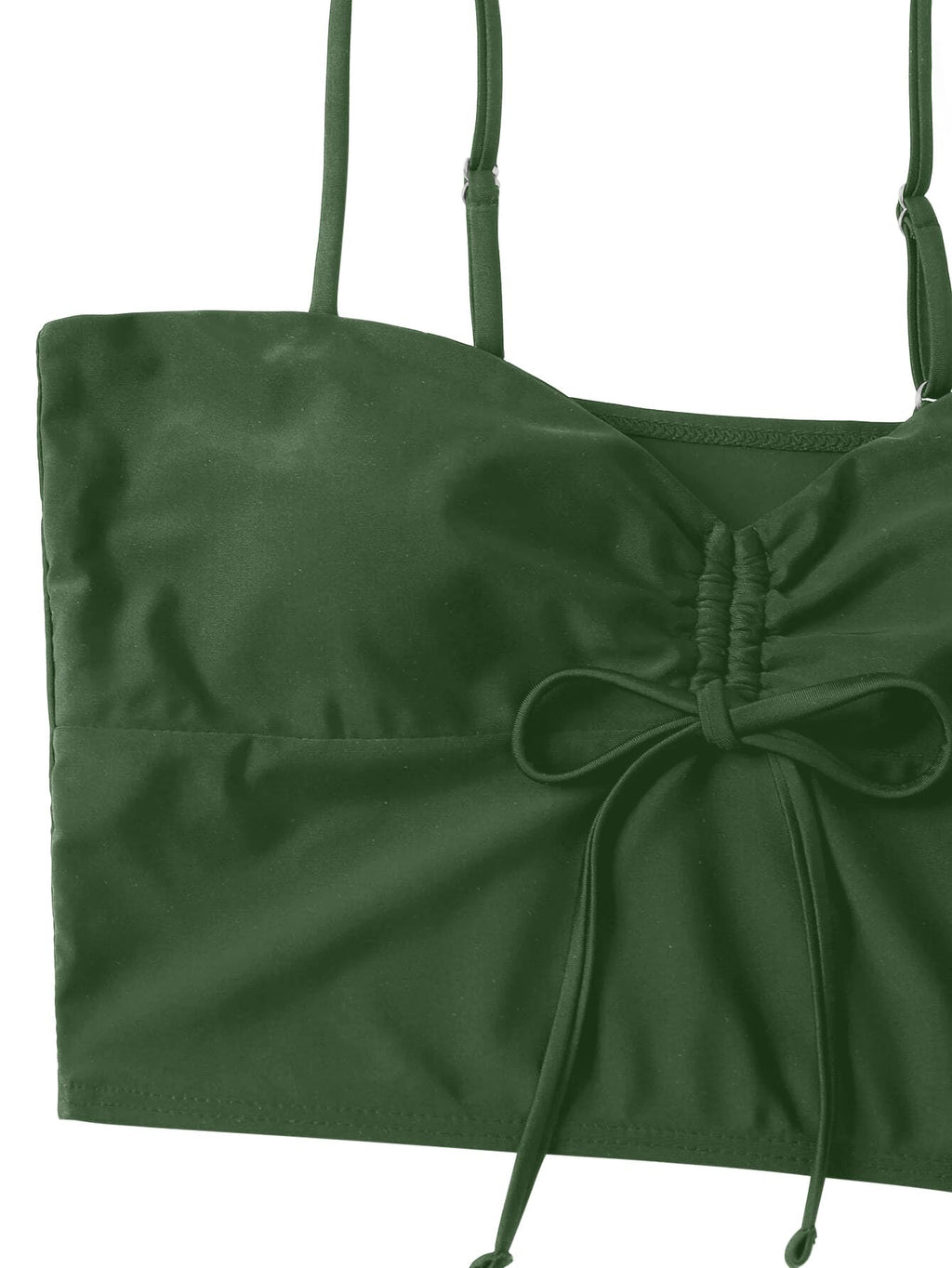 Lilosy High Waisted Tummy Control Drawstring Bikini Set String Swimsuit Cami Top and Tie Side Shorts 2 Piece Women Bathing Suit Army Green Small