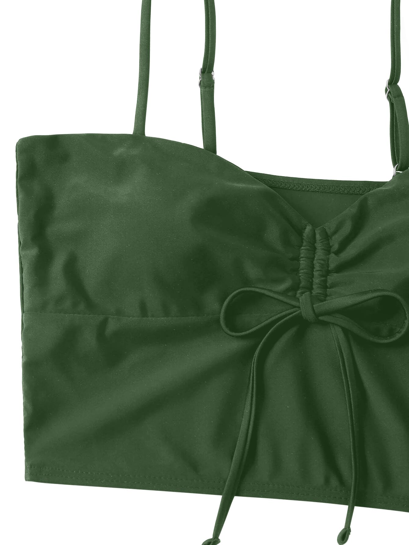 Lilosy High Waisted Tummy Control Drawstring Bikini Set String Swimsuit Cami Top and Tie Side Shorts 2 Piece Women Bathing Suit Army Green Small