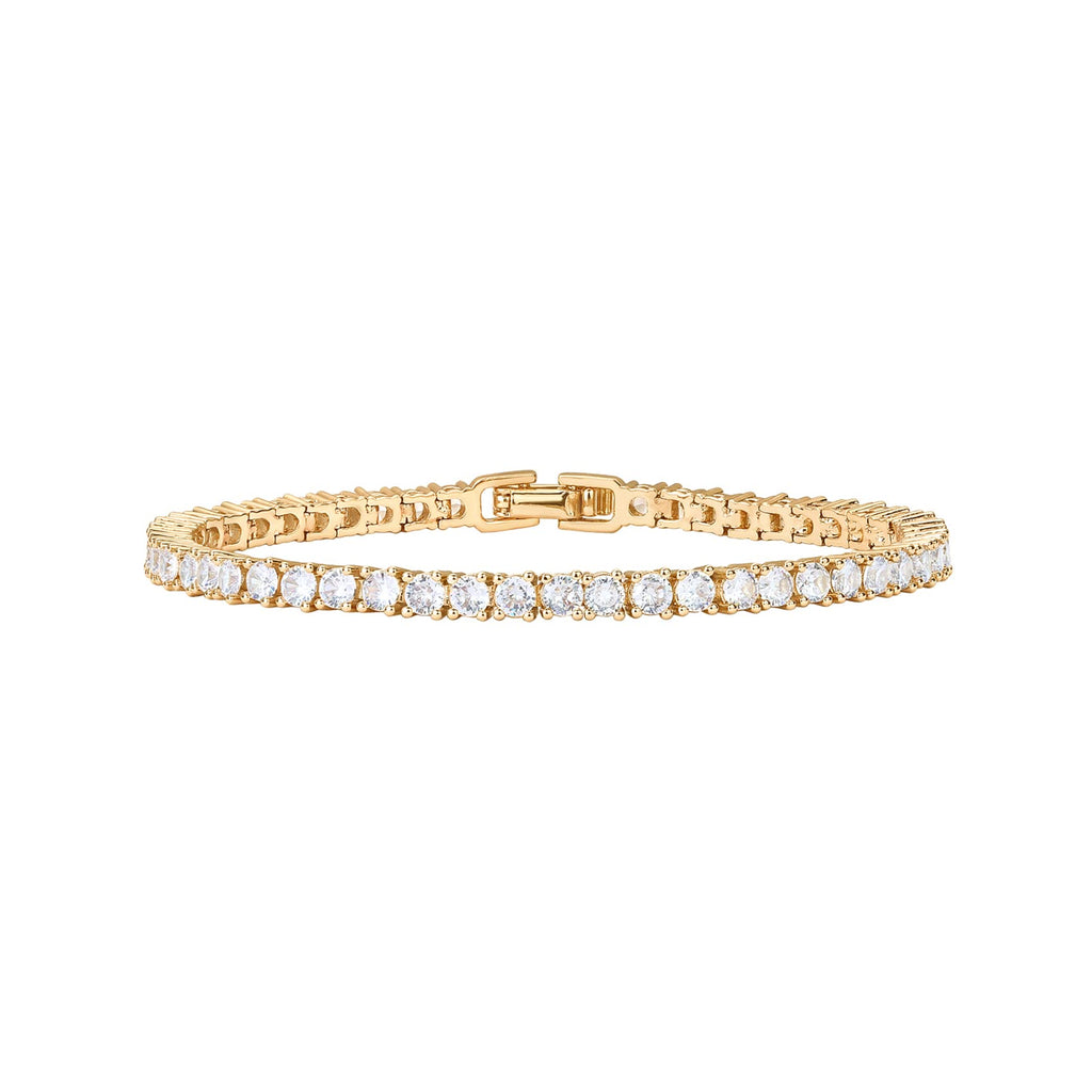 PAVOI 14K Yellow Gold Plated Tennis Bracelets for Women - 3mm Cubic Zirconia Classic Gold Tennis Bracelets for Women and Men - Trendy CZ Jewelry Gifts - Size 6.5 Inches