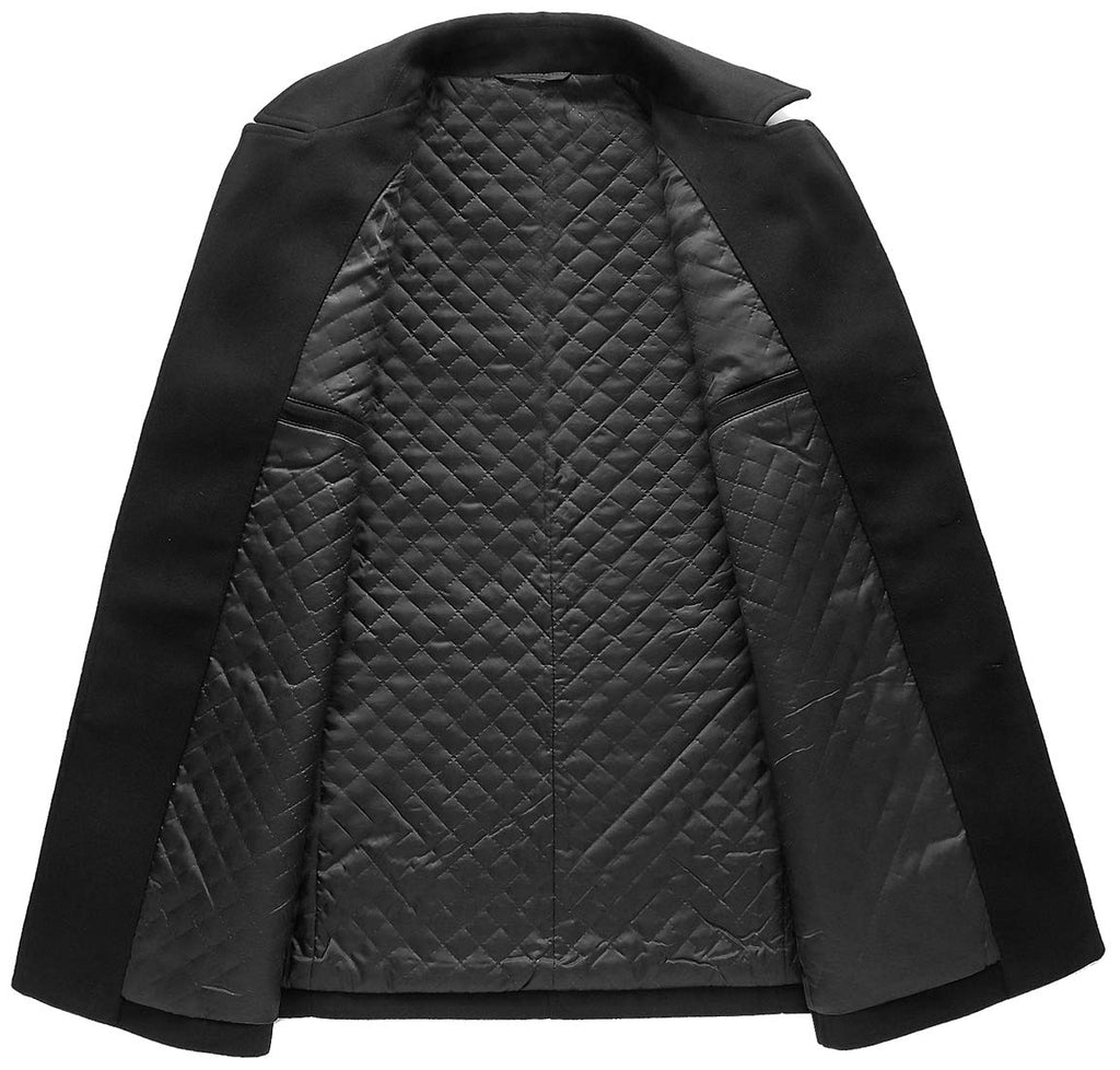 chouyatou Men's Classic Notched Collar Double Breasted Wool Blend Pea Coat (Large, Black)