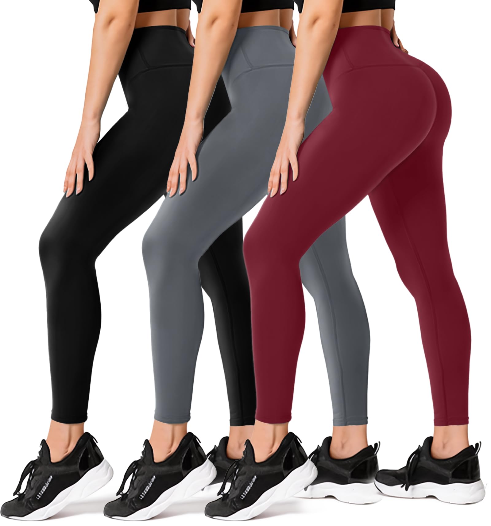 FULLSOFT 3 Pack Leggings for Women Workout High Waisted Tummy Comtrol Yoga Running Hiking Pants Womens Fall Clothes Today Deals Prime Halloween(Black, Dark Grey, Burgundy,2XL-3XL)