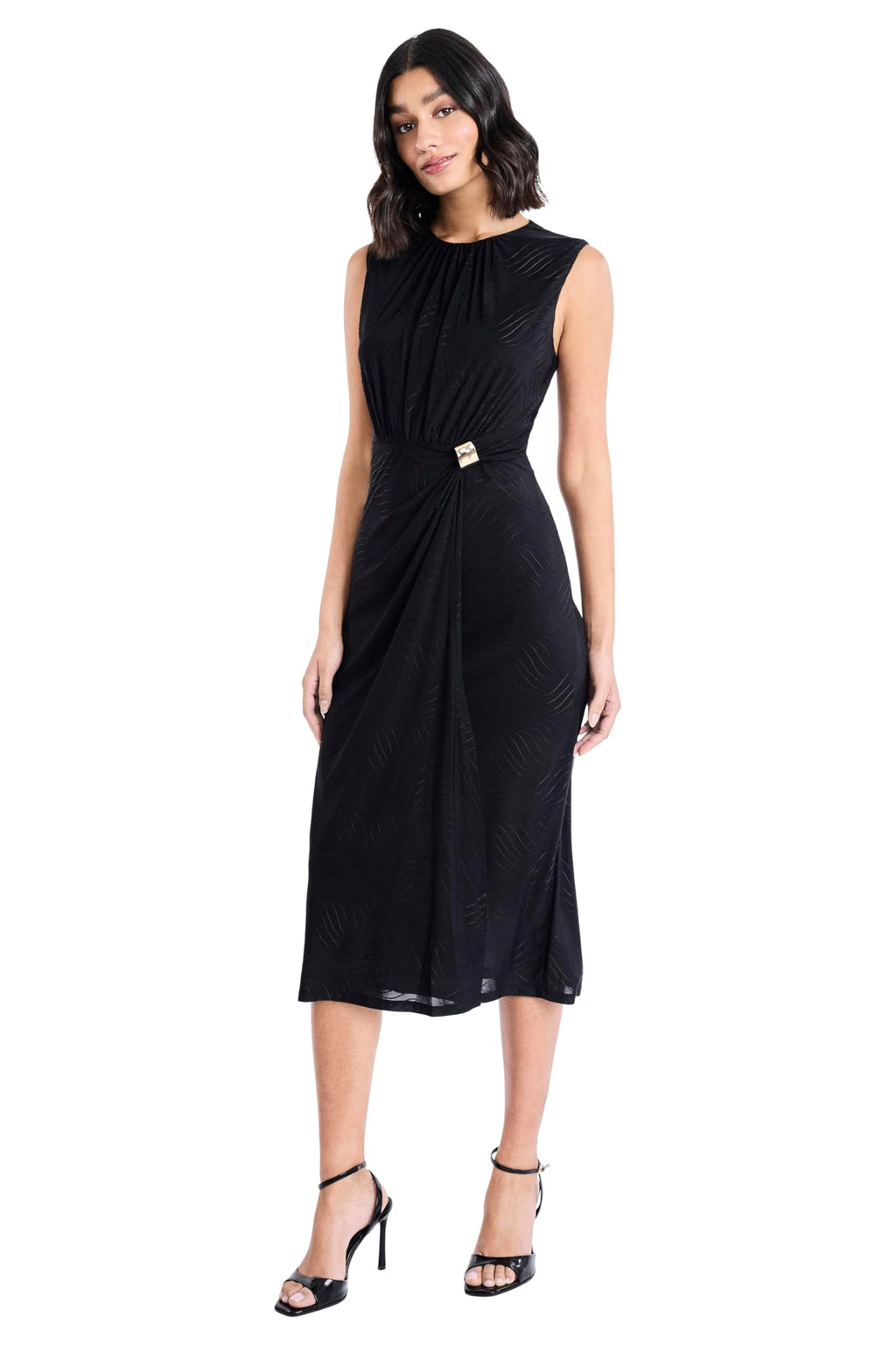 Maggy London - Women's Sleeveless Midi Sheath Dress with Side Ruching - Elegant Wedding Guest Dresses - 0