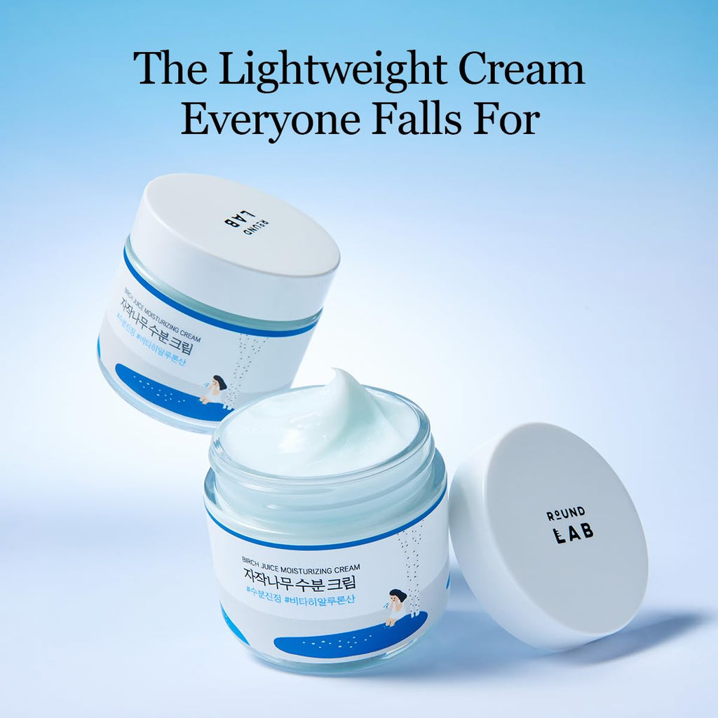 ROUND LAB Birch Juice Moisturizing Cream 2.7 Fl Oz 1+1 Refill Included Set, 48-Hour Hydrating Face Moisturizer with Vita Hyaluronic Acid, Gentle on Acne-Prone and Sensitive Skin, Korean Skin Care